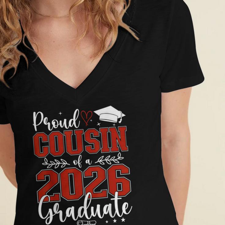 Proud Cousin Of a Class Of 2026 Graduate Senior Graduation Women's Jersey Short Sleeve Deep V-Neck Tshirt