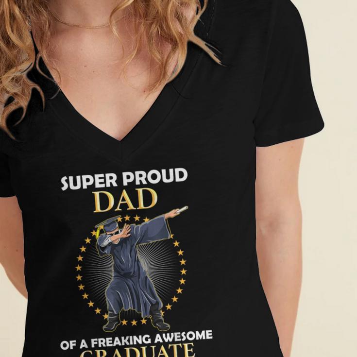 Proud Dad Of 2018 Graduate Dabbing Graduation Senior Shirt Women's Jersey Short Sleeve Deep V-Neck Tshirt