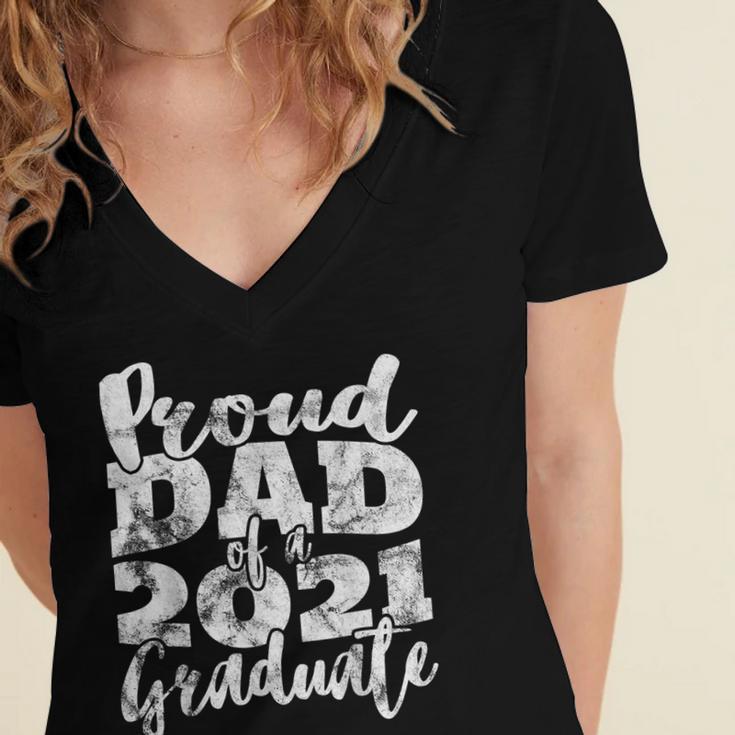 Proud Dad Of a 2021 Graduate Father Senior 21 Graduation Women's Jersey Short Sleeve Deep V-Neck Tshirt