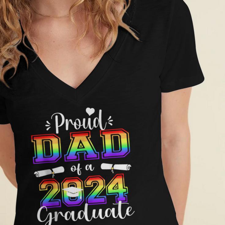 Proud Dad Of 2024 Graduate Class 2024 Graduation Family Women's Jersey Short Sleeve Deep V-Neck Tshirt