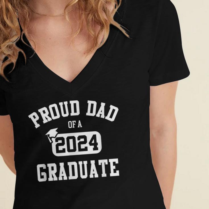 Proud Dad Of A 2024 Graduate Grad Class Of 2024 Graduation Women's Jersey Short Sleeve Deep V-Neck Tshirt