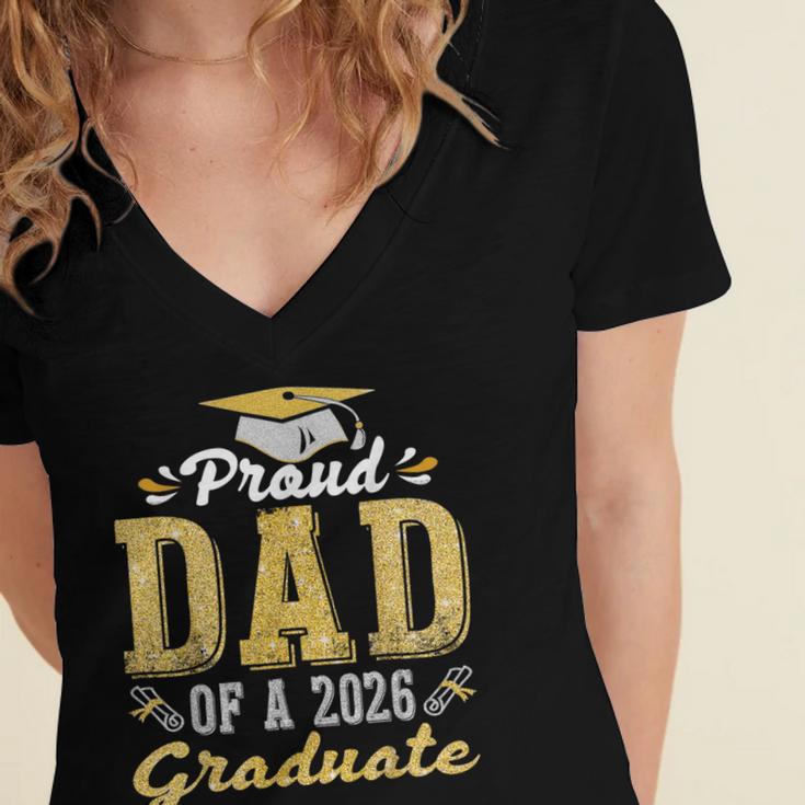 Proud DAD Of a 2026 Graduate Class Senior Graduation Women's Jersey Short Sleeve Deep V-Neck Tshirt