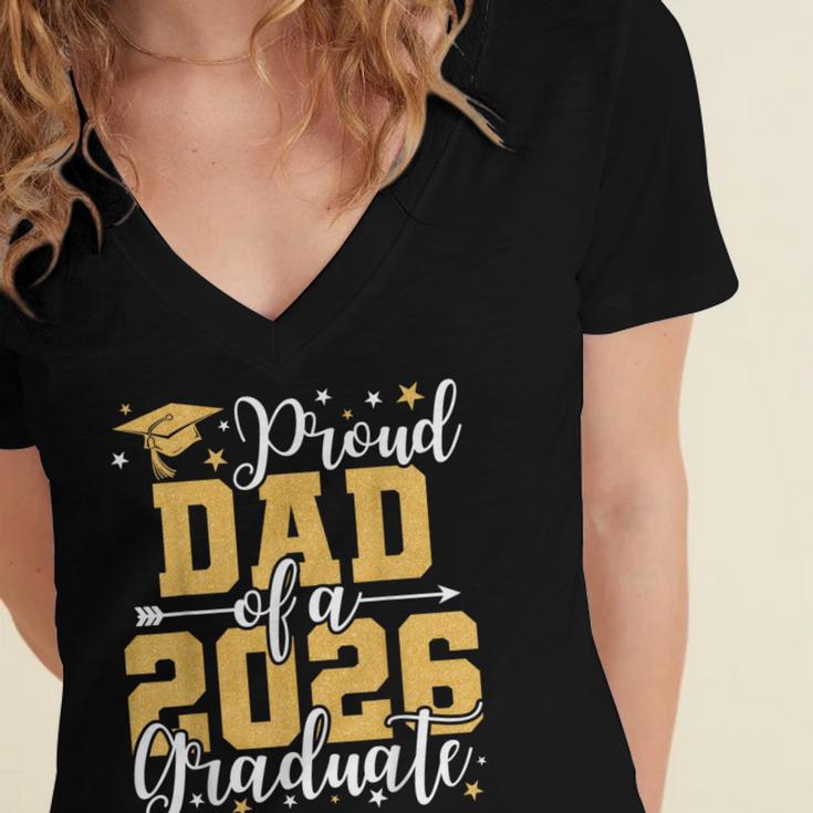 Proud Dad Of A 2026 Graduate Senior Graduation Class Of 2026 Women's Jersey Short Sleeve Deep V-Neck Tshirt