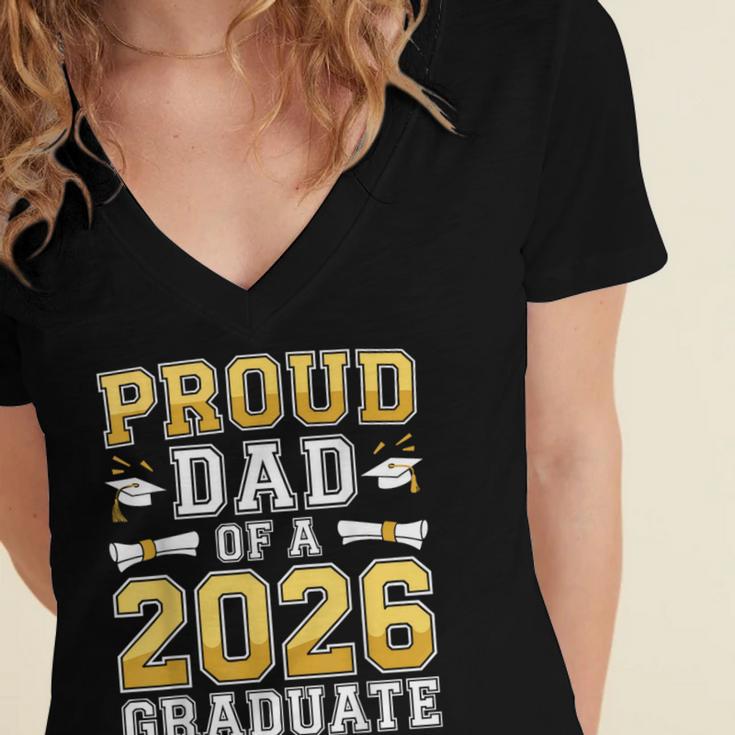 Proud Dad Of A 2026 Graduate Shirt Class Of 2026 Graduation Women's Jersey Short Sleeve Deep V-Neck Tshirt