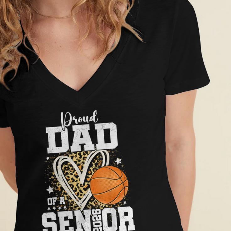 Proud Dad Of A 2026 Senior Basketball Graduation Leopard Women's Jersey Short Sleeve Deep V-Neck Tshirt