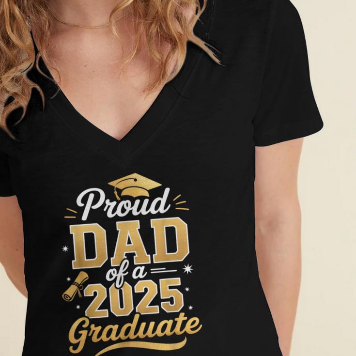 Proud Dad Of a Class Of 2025 Graduate Senior Graduation Women's Jersey Short Sleeve Deep V-Neck Tshirt