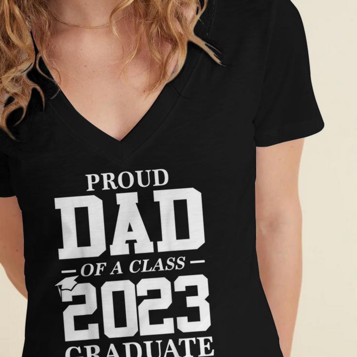 Proud Dad Graduation Senior 23 Grad Class Of 2023 Women's Jersey Short Sleeve Deep V-Neck Tshirt