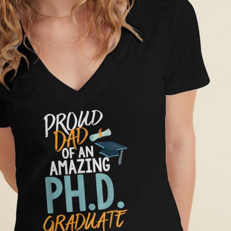 Proud Dad PhD Doctoral Graduation Doctorate Degree EdD PsyD Women's Jersey Short Sleeve Deep V-Neck Tshirt