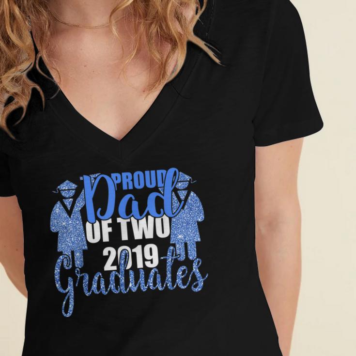 Proud Dad Of Two 2019 Graduates Twin Papa Graduation Women's Jersey Short Sleeve Deep V-Neck Tshirt