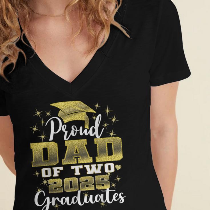 Proud Dad Of Two 2025 Graduates Graduation Family Women's Jersey Short Sleeve Deep V-Neck Tshirt