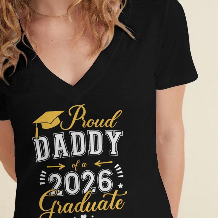 Proud Daddy Of a Class Of 2026 Graduate For Graduation Women's Jersey Short Sleeve Deep V-Neck Tshirt