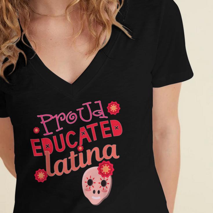 Proud Educated Latina Graduation Masters Degree PhD Women's Jersey Short Sleeve Deep V-Neck Tshirt