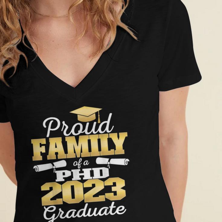 Proud Family Class Of 2023 PHD Graduate Doctorate Graduation Women's Jersey Short Sleeve Deep V-Neck Tshirt
