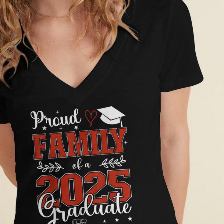 Proud Family Of a Class Of 2025 Graduate For Graduation Women's Jersey Short Sleeve Deep V-Neck Tshirt