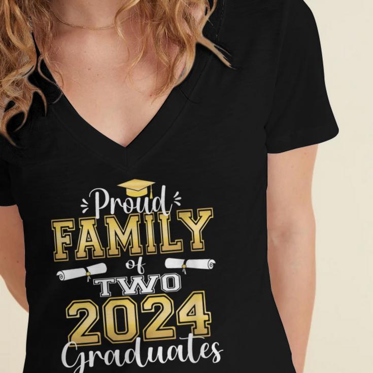 Proud Family Of Two 2024 Graduate Class 2024 Graduation Women's Jersey Short Sleeve Deep V-Neck Tshirt