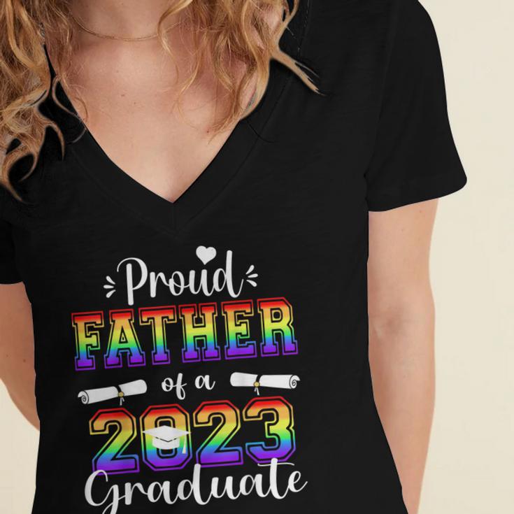 Proud Father Of 2023 Graduate Class 2023 Graduation Family Women's Jersey Short Sleeve Deep V-Neck Tshirt