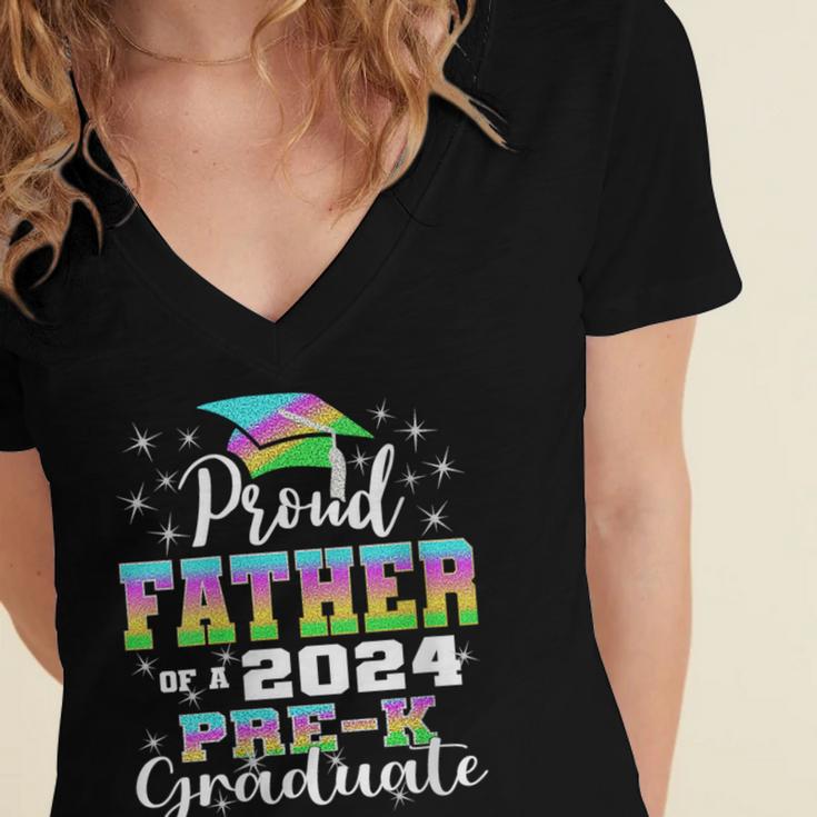 Proud Father Of PreK School Graduate 2024 Graduation Father Women's Jersey Short Sleeve Deep V-Neck Tshirt