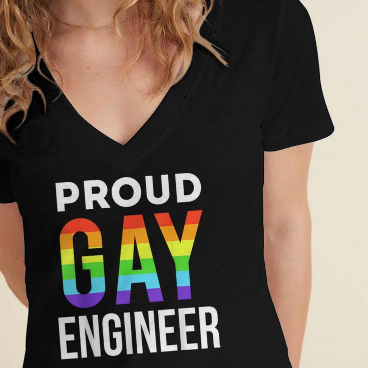 Proud Gay Engineer LGBTQ Rainbow Engineering Graduation Women's Jersey Short Sleeve Deep V-Neck Tshirt