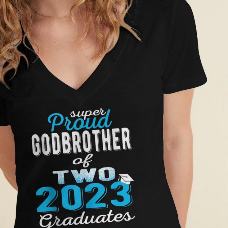 Proud Godbrother Of Two 2023 Graduate Class 2023 Graduation Women's Jersey Short Sleeve Deep V-Neck Tshirt