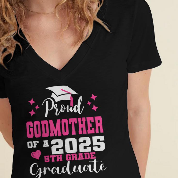 Proud Godmother Of 5th Grade Graduate 2025 Family Graduation Women's Jersey Short Sleeve Deep V-Neck Tshirt