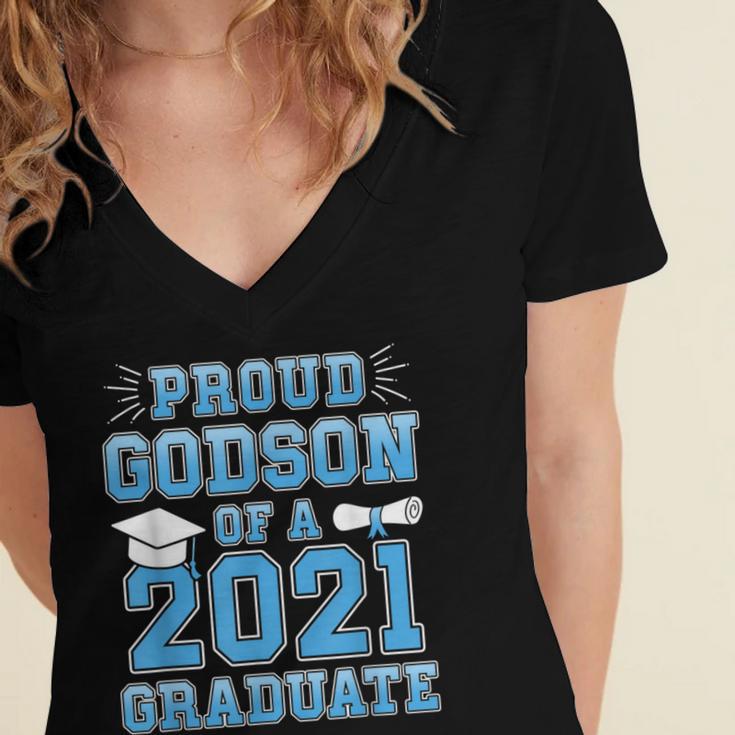 Proud Godson Of a 2021 Graduate School Graduation Family Women's Jersey Short Sleeve Deep V-Neck Tshirt