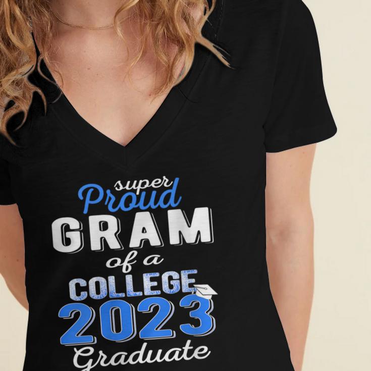 Proud Gram Of 2023 College Graduate Family 23 Graduation Women's Jersey Short Sleeve Deep V-Neck Tshirt