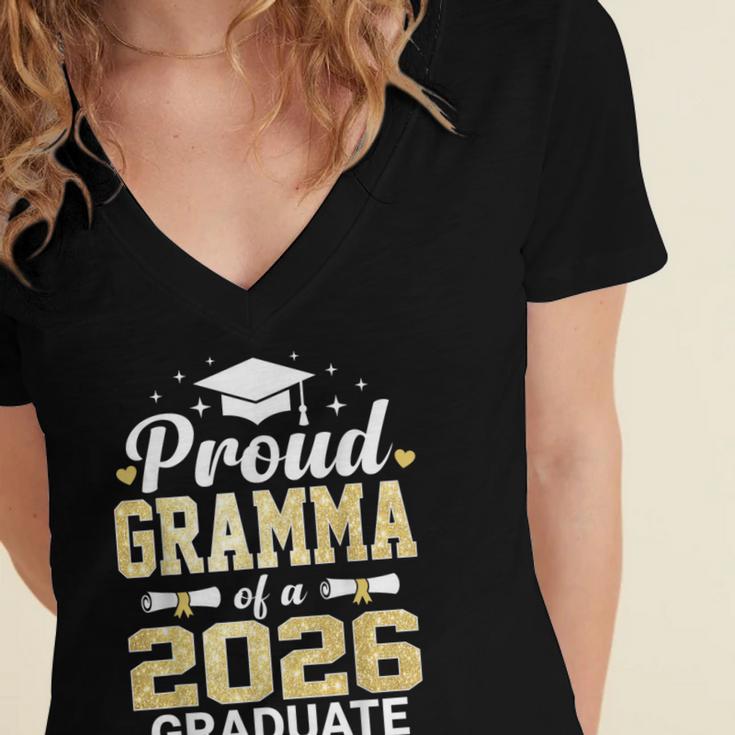 Proud Gramma Of A 2026 Graduate Class Of Graduation Women's Jersey Short Sleeve Deep V-Neck Tshirt