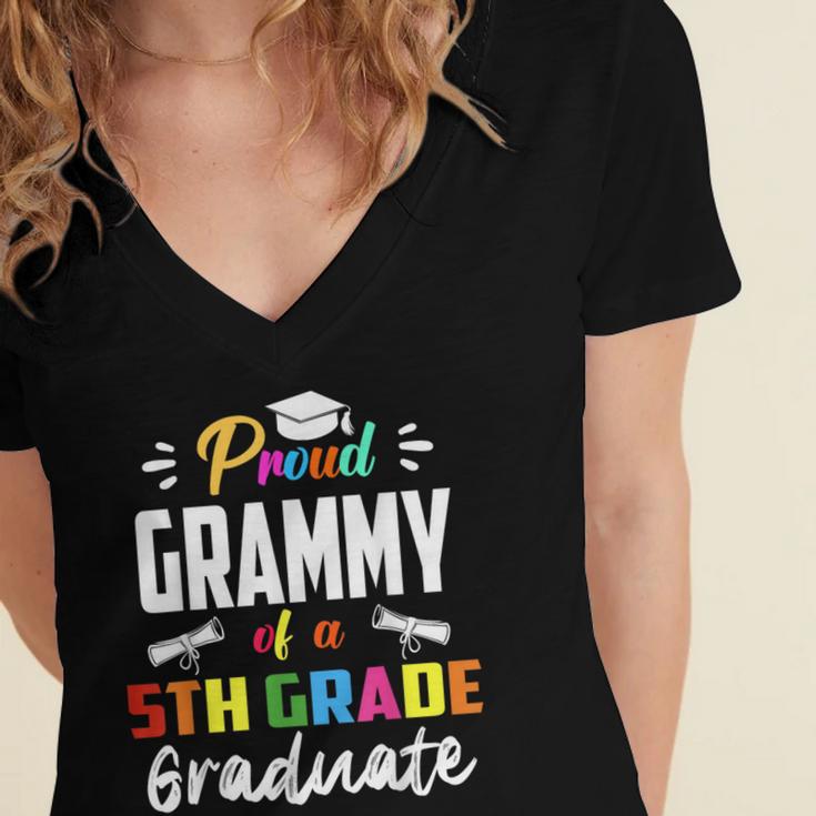 Proud GRAMMY Of A 5th Grade Graduate Graduation 2024 Senior Women's Jersey Short Sleeve Deep V-Neck Tshirt