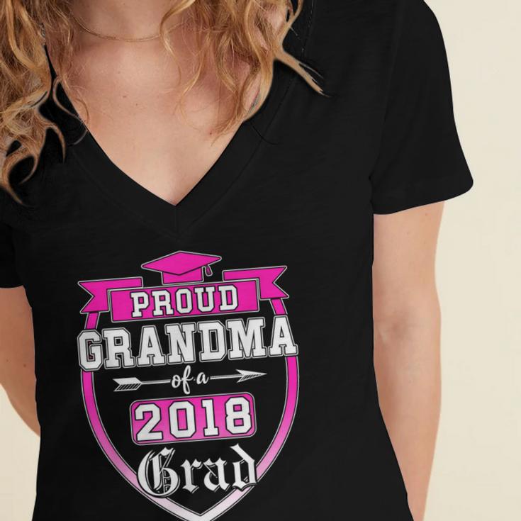 Proud Grandma Of a 2018 Grad Graduation Family Women's Jersey Short Sleeve Deep V-Neck Tshirt