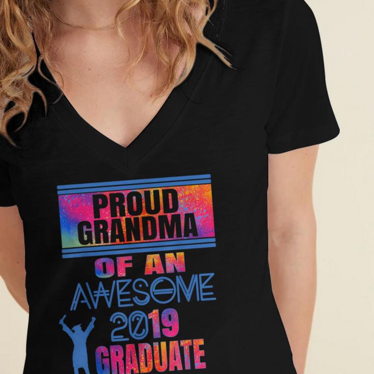 Proud Grandma Of A 2019 Graduate Senior Class Graduation Women's Jersey Short Sleeve Deep V-Neck Tshirt