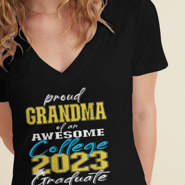 Proud Grandma Of 2023 College Graduate Family 23 Graduation Women's Jersey Short Sleeve Deep V-Neck Tshirt