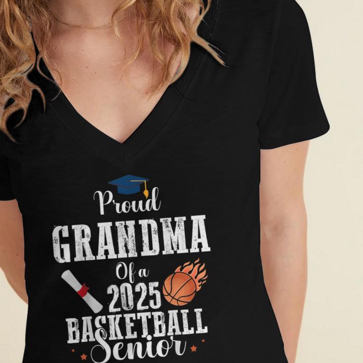 Proud Grandma Of 2025 Basketball Senior Graduation Day Women's Jersey Short Sleeve Deep V-Neck Tshirt