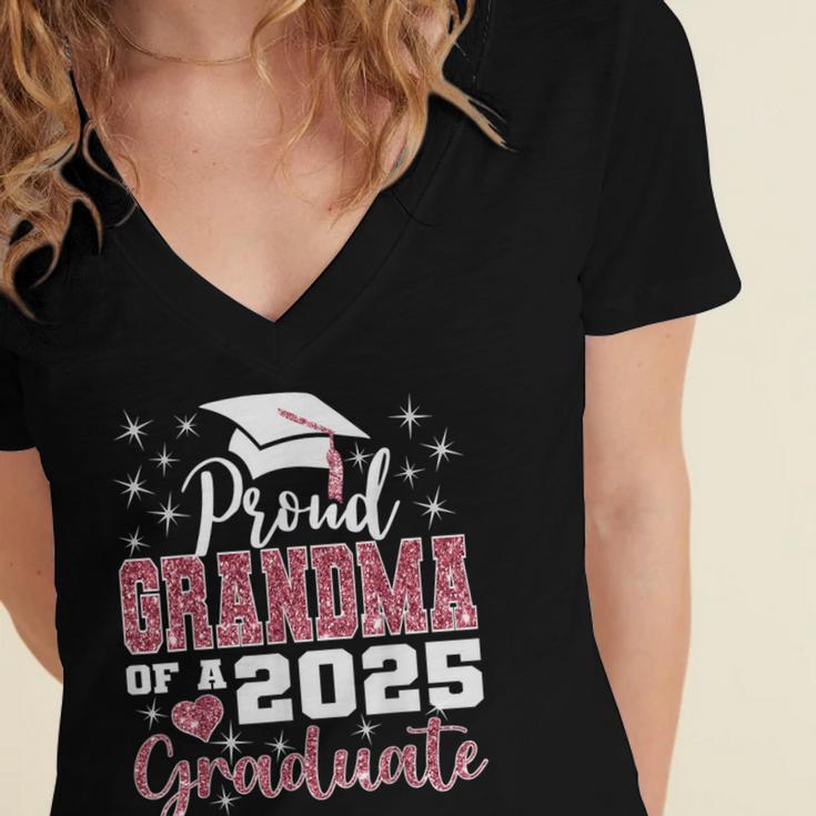Proud Grandma Of 2025 College Graduate Family Graduation Women's Jersey Short Sleeve Deep V-Neck Tshirt