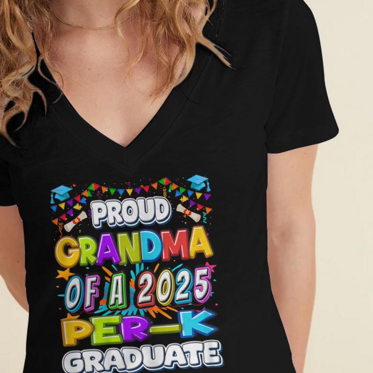 Proud GRANDMA Of a 2025 PRE-K Graduate -Graduation Women's Jersey Short Sleeve Deep V-Neck Tshirt