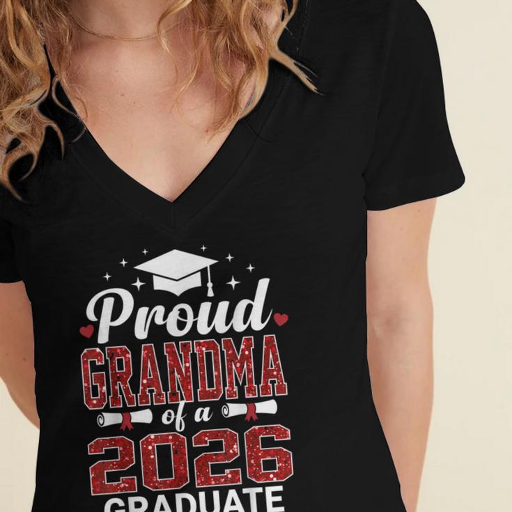 Proud Grandma Of A 2026 Graduate Class Of Graduation Women's Jersey Short Sleeve Deep V-Neck Tshirt