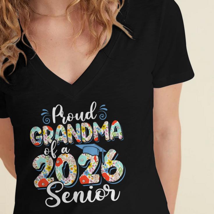 Proud Grandma Of a 2026 Graduate For Family Graduation Women's Jersey Short Sleeve Deep V-Neck Tshirt