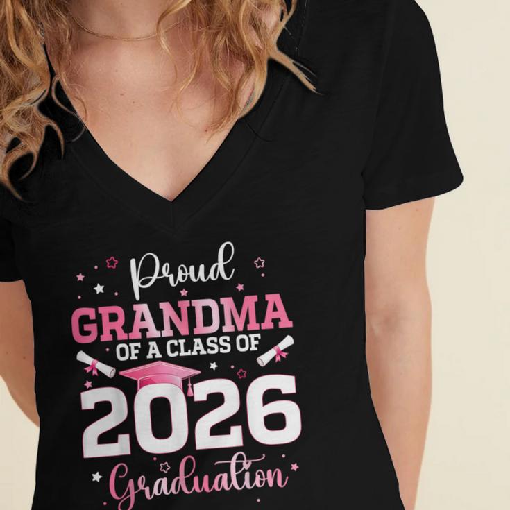 Proud Grandma Of A 2026 Senior Class Of 2026 Graduation Women's Jersey Short Sleeve Deep V-Neck Tshirt