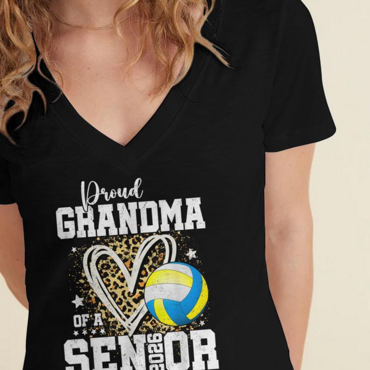 Proud Grandma Of A 2026 Senior Volleyball Graduation Leopard Women's Jersey Short Sleeve Deep V-Neck Tshirt