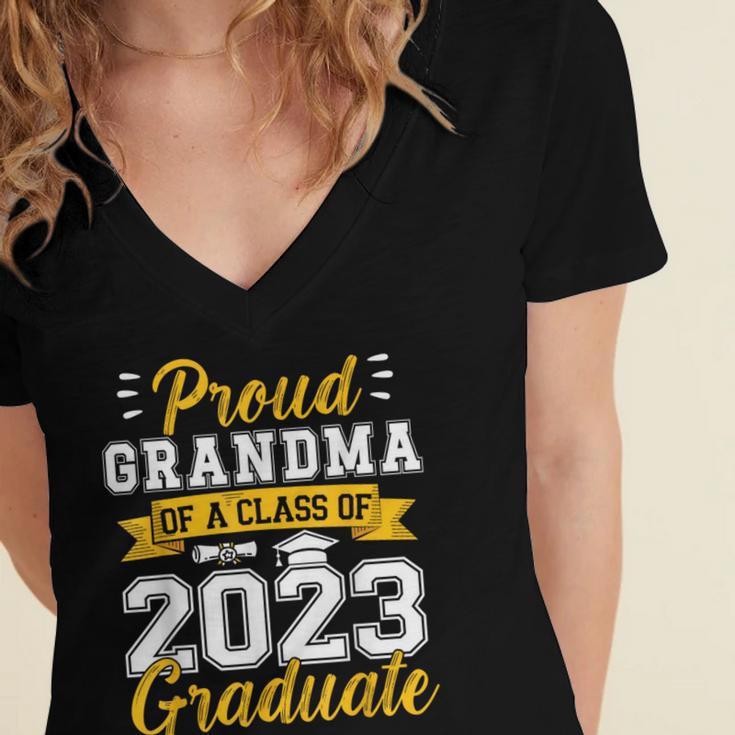 Proud Grandma Of a Class Of 2023 Graduate Senior Graduation Women's Jersey Short Sleeve Deep V-Neck Tshirt