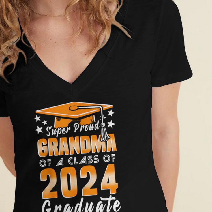 Proud Grandma Of A Class Of 2024 Matching Family Graduation Women's Jersey Short Sleeve Deep V-Neck Tshirt