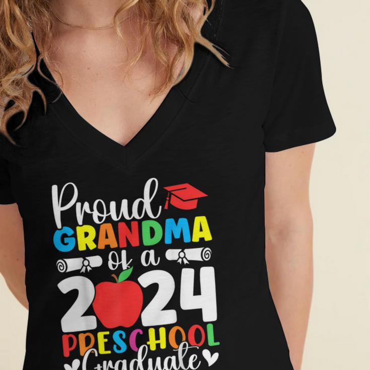 Proud Grandma Of Class Of 2024 Preschool Graduate Graduation Women's Jersey Short Sleeve Deep V-Neck Tshirt