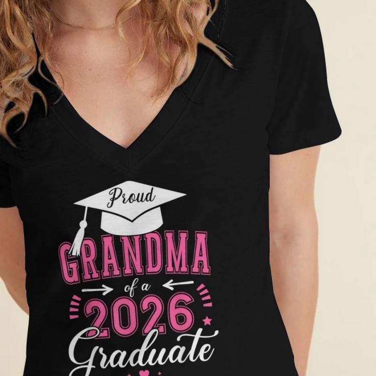 Proud Grandma Of a Class Of 2026 Graduate For Graduation Women's Jersey Short Sleeve Deep V-Neck Tshirt