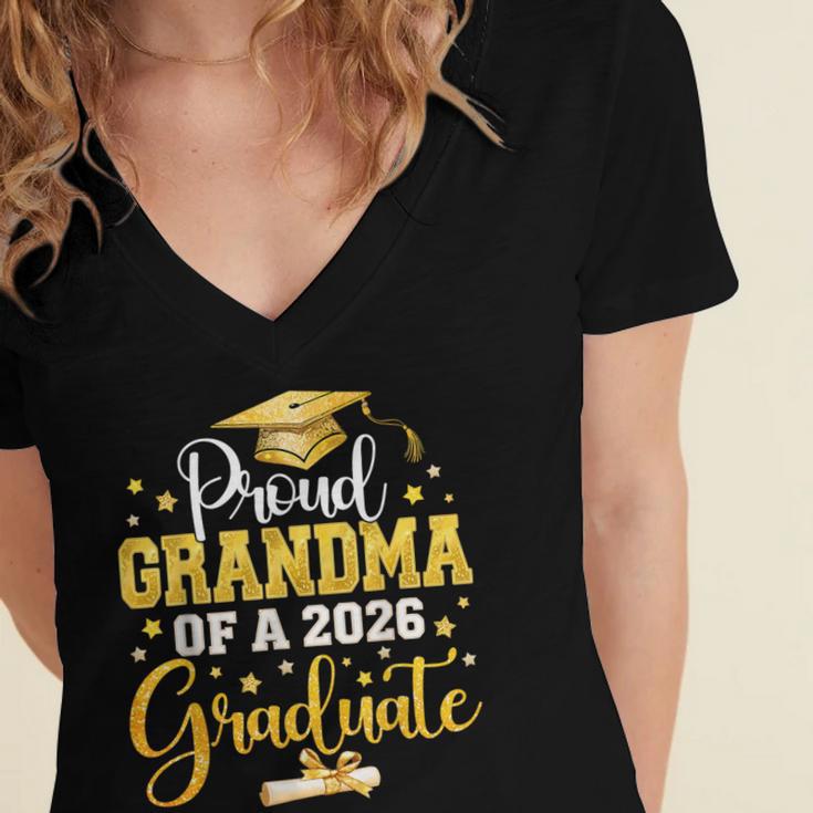 Proud Grandma Of A Class Of 2026 Graduate Senior Graduation Women's Jersey Short Sleeve Deep V-Neck Tshirt