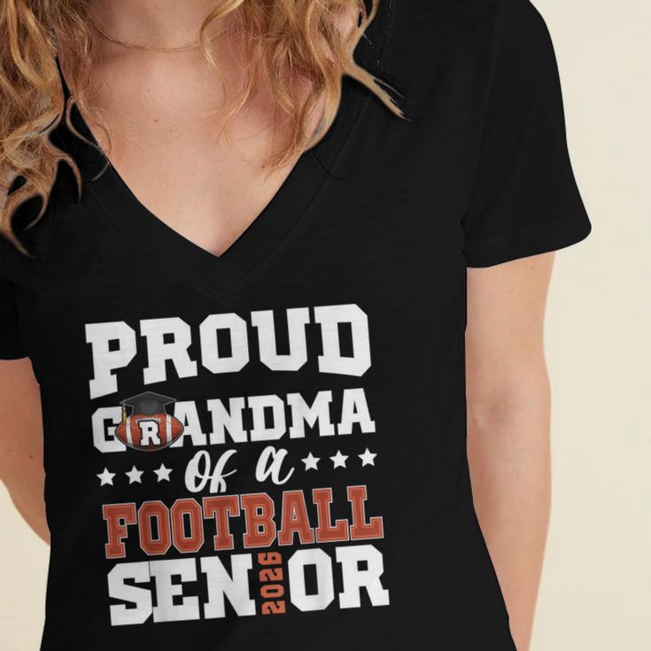 Proud Grandma Of a Football Senior 2026 Graduation Women's Jersey Short Sleeve Deep V-Neck Tshirt