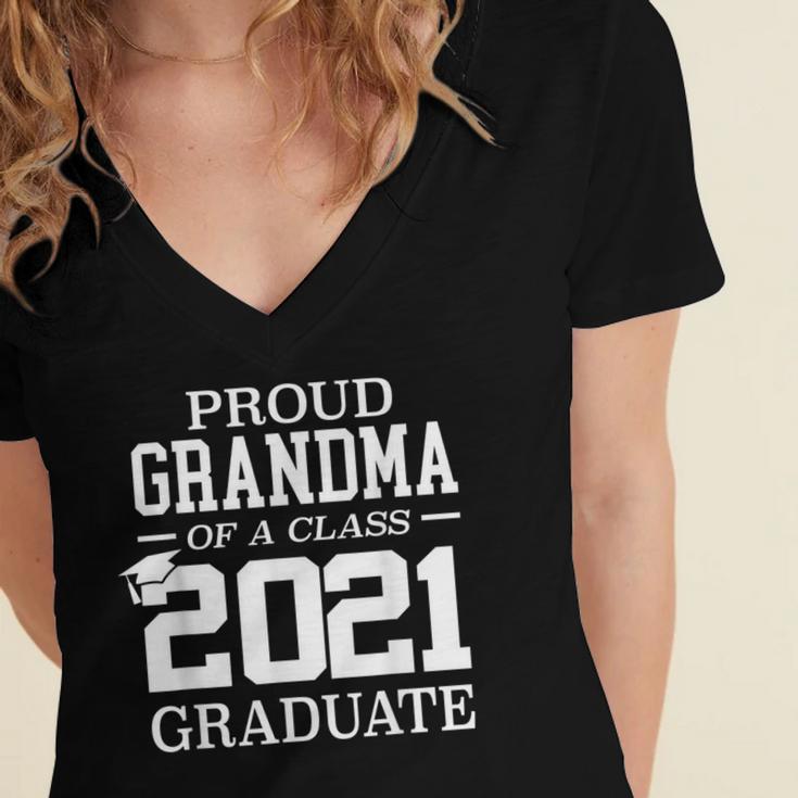 Proud Grandma Graduation Senior 21 Grad Class Of 2021 Women's Jersey Short Sleeve Deep V-Neck Tshirt