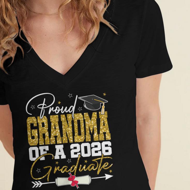 Proud Grandma Of Senior 2026 Graduate Family Graduation 2026 Women's Jersey Short Sleeve Deep V-Neck Tshirt