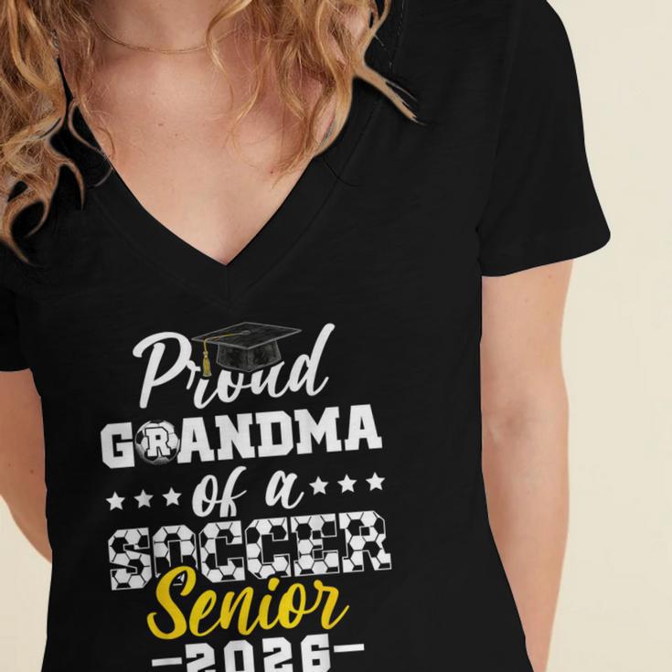 Proud Grandma Of a Soccer Senior 2026 Graduation Gifts Women's Jersey Short Sleeve Deep V-Neck Tshirt