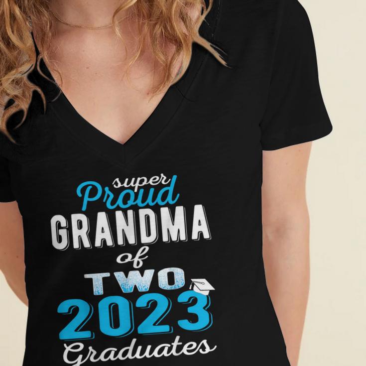 Proud Grandma Of Two 2023 Graduate Class 2023 Graduation Women's Jersey Short Sleeve Deep V-Neck Tshirt