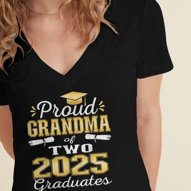 Proud Grandma Of Two 2025 Graduates Graduation Family Women's Jersey Short Sleeve Deep V-Neck Tshirt