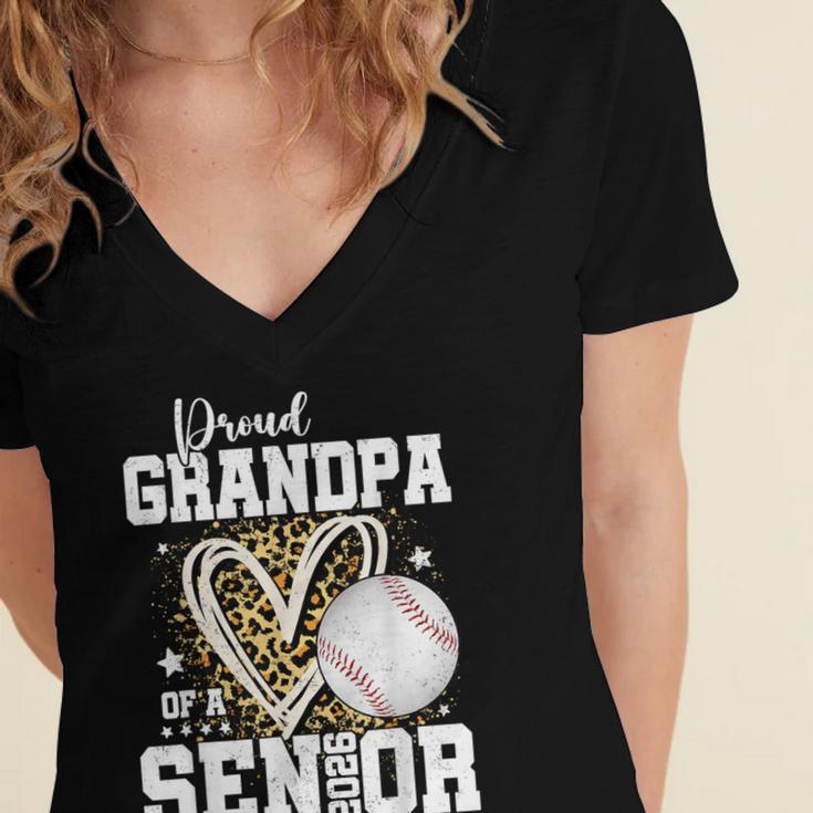 Proud Grandpa Of A 2026 Senior Baseball Graduation Leopard Women's Jersey Short Sleeve Deep V-Neck Tshirt